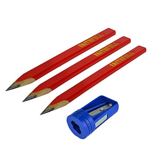 Image of Faithfull Carpenters Pencils 3 Pack with Pencil Sharpener Red - Medium (Red)