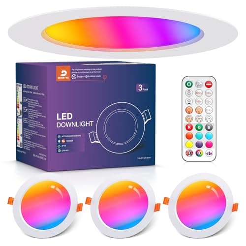 Image of DUSKTEC LED Downlights for Ceiling, RGB Spot Light with Remote Control, 10W Warm White to Cool White Recessed Ceiling Lights Dimmable, Colour Changing Spotlights for Bathroom Kitchen Living Room