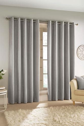 Image of Enhanced Living Savoy Grey Velvet Chenille 100% Blackout Thermal Eyelet Curtains - 90 x 90 inch (229 x 229cm) - Energy Saving & Noise Reducing Curtains for Living Room & Bedroom