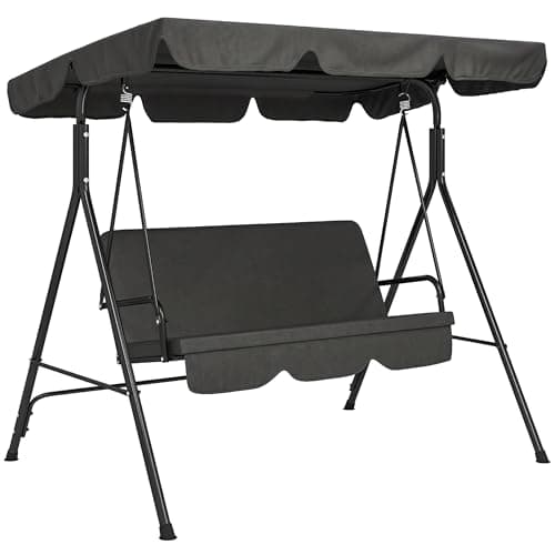 Image of Outsunny 3 Seater Swing Chair with Adjustable Canopy, Garden Swing Seat with Steel Frame, Padded Seat, Black