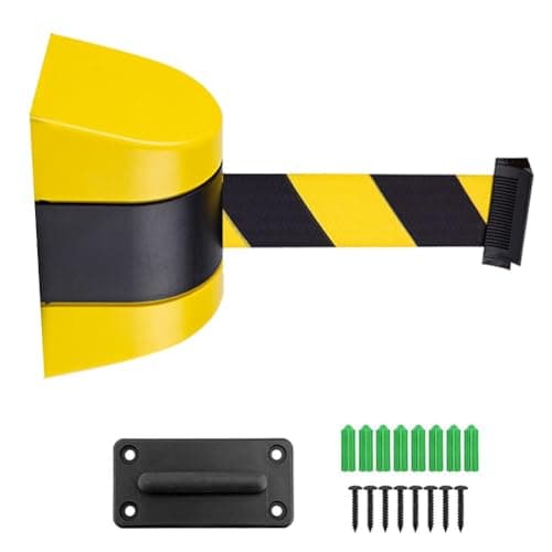 Image of Wall Mount Queue Belt Barrier Retractable, 5 / 10M Crowd Control Wall Barrier, Fixed Safety Cordon Barrier, Queuing Safety Tape Cordon, Airports, Banks, School (Black and Yellow)