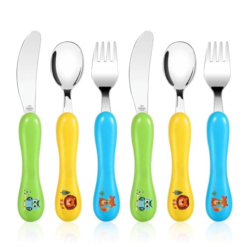 Image of Lehoo Castle Toddler Cutlery, 6pcs Stainless Steel Kids Cutlery Children's Cutlery Set Excavator, Incudes 2 x Spoons, 2 x Forks, 2 x Knives