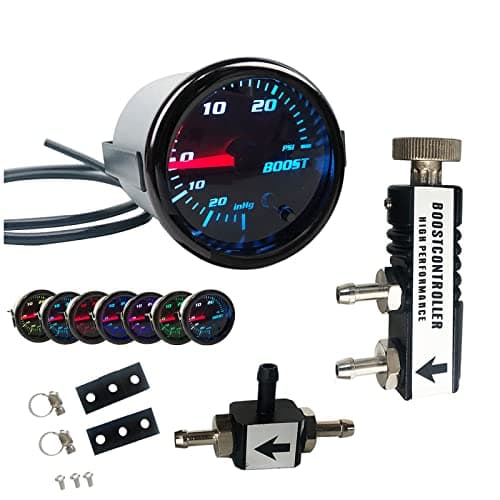 Image of 2" 52mm 7 Color Adjustment Turbo Boost Gauge with Universal 0-30PSI Manual in Cabin Boost Controller Kit