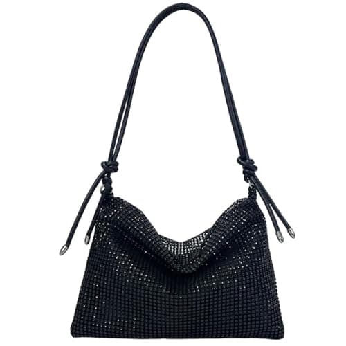 Image of strrng Black Clutch Bag, Timeless Net Diamond Evening Bags for Women Rhinestone, Elegant Sparkling Black Evening Bag Luxurious, All-Occasion Clutch Bags for Women Wedding Banquet Prom Celebration