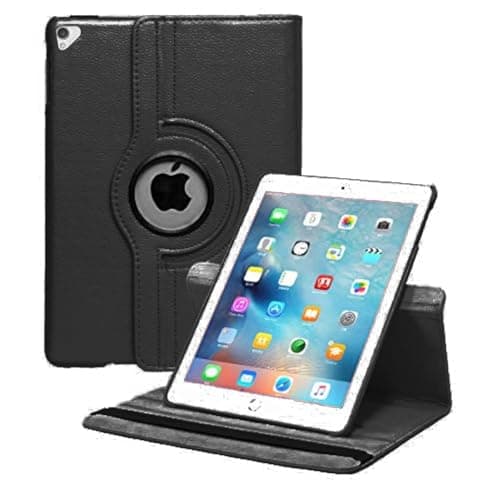 Image of Case Compatible with Apple iPad Pro 12.9" (1st & 2nd Generation, 2015 & 2017 Model) Shockproof PU Leather Book Style Flip Folio 360° Rotating Protection Cover With Auto Wake/Sleep (Black)