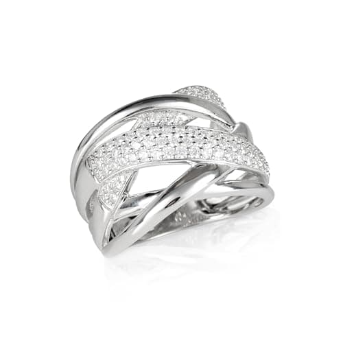 Image of Diamond Treats 925 Sterling Silver Rings for Women with Cubic Zirconia Stones, Stylish Cubic Zirconia Ring, Sterling Silver Ring for Women and Teen Girls, Wide Criss Cross Ring, Big Size R