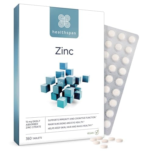 Image of Healthspan Zinc with Vitamin C (360 Tablets) | Immune Health | Bones, Eyes, Skin, Hair & Nails | 15mg Zinc & 80mg Vitamin C per Tablet | Easily Absorbable | One-A-Day | Easy to Swallow | Vegan