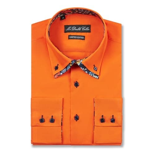 Image of MrDoubleCollar Italian Design Brown Floral Contrast Double Collar Long Sleeve Shirt (UK, Alpha, XXL, Regular, Regular, Orange Floral)