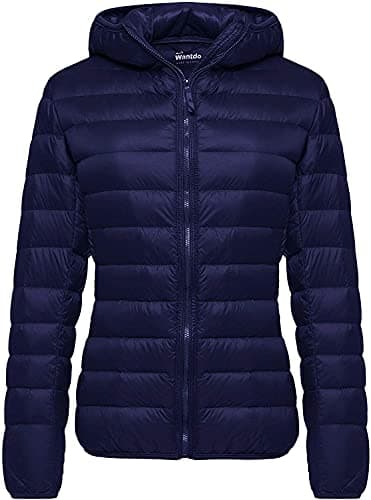 Image of Wantdo Women’s Warm Winter Packable Puffer Down Jacket Lightweight Quilted Padded Hooded Puffer Jacket Windproof Mountain Insulated Jacket Slim Fit Short Outerwear Jacket Navy XL