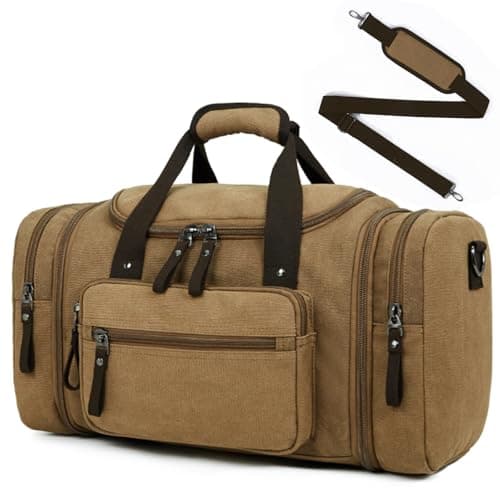 Image of Outplea 40L Canvas Holdall for Men, Expandable Travel Duffle Bag, Vintage Weekend Bag Hand Luggage for Overnight Hospital Holiday, Khaki