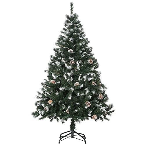 Image of HOMCOM 5FT Artificial Christmas Tree with Pine Cones, Holiday Home Xmas Decoration Automatic Open, Green