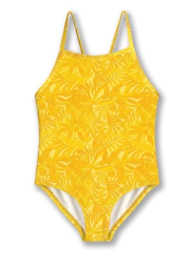 Image of weVSwe Girls Swimsuit Sleeveless Girls' Swimwear One Piece Yellow Patterns Toddler Girl Bathing Suits Tankini 5-6 Years