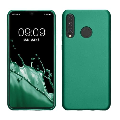 Image of kwmobile Case for Huawei P30 Lite Case - Soft Slim Metallic TPU Silicone Cover - Dark Metallic Green