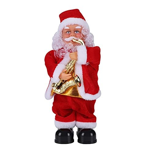 Image of Christmas Father Santa Decor Musical Figures Free Standing Electric Xmas Dolls Dancing Singing Saxophone Bells Funny Plush Father Christmas Santa Claus Indoor Xmas Home Decor