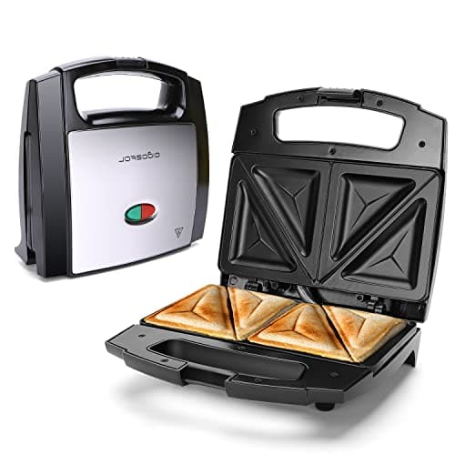 Image of Aigostar 800W Sandwich Toastie Maker 2 Slice Toaster with Easy Clean Non-Stick Hot Plates, Cool Touch Handle, Locking Latch, Stainless Steel, Black - Lamo 30RUE