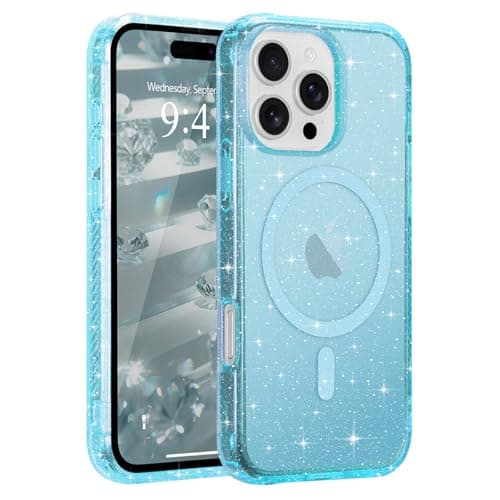 Image of Micoden for iPhone 16 Pro Case Glitter [Compatible with Magsafe] Bling Sparkly Magnetic Clear Non-Yellowing Phone Case,Soft TPU Full Camera Protection Shockproof Cover for Women Girls-Blue