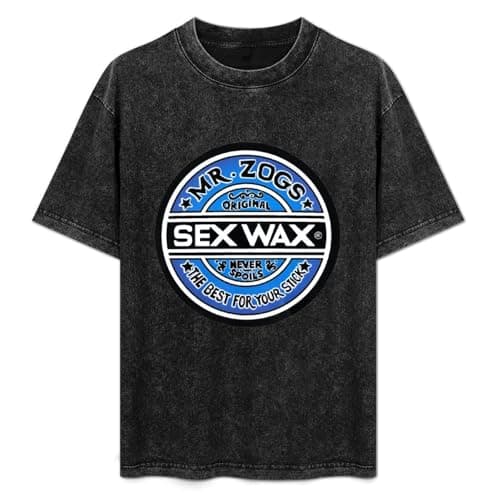 Image of Mr.Zogs Sex Wax Summer Casual Tee Short Sleeve Crew Neck Cotton Tops Unisex Washed Vintage T-Shirt Black XXXL