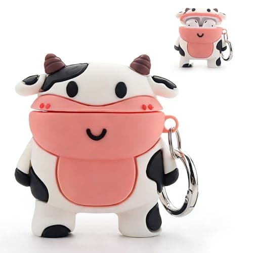 Image of Cute Case for AirPods 2, AirPods Cow Case Silicone Cartoon AirPods 1st / 2nd Generation Case Kawaii 3D Cow AirPods 2 Case Funny Animal Protective Cover with Carabiner (AirPods 1/2)
