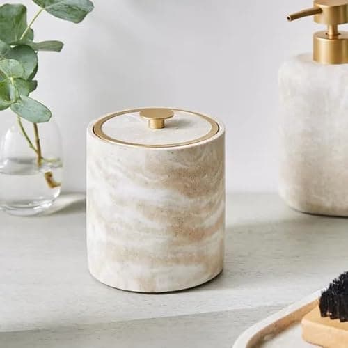 Image of New Durable And Stylish Marble Resin Tall Storage Pot with Lid To Keep Things Neat Super Handy Storage Jar Pot Perfect For Cosmetics Accessories or Storage Solution For Your Bathroom -M77
