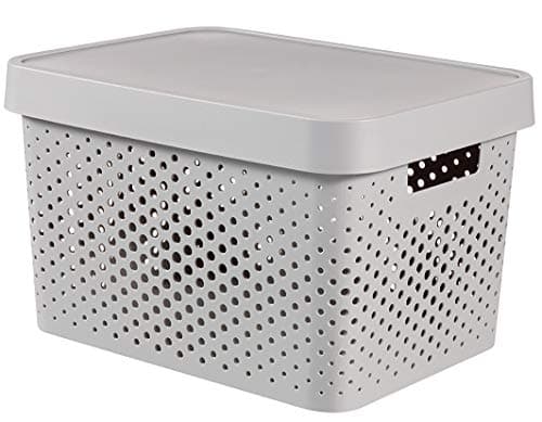 Image of Curver 04742-099-00 Infinity Points Plastic Storage Box with Lid, Light Grey, 36.3 x 27 x 22 cm, 17 L