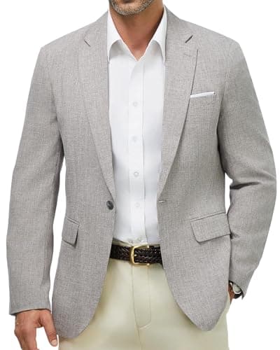 Image of Autsel Men’s Casual Blazer One Button Suit Jacket Regular Fit Classic Notch Lapel Sport Coat for Business Smart Casual & Weddings Light Grey L