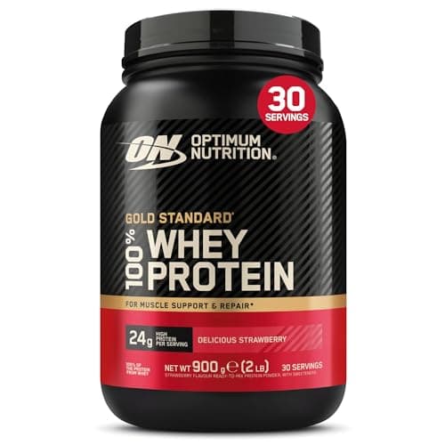 Image of Optimum Nutrition Gold Standard 100% Whey Muscle Building and Recovery Protein Powder With Naturally Occurring Glutamine and BCAA Amino Acids, Delicious Strawberry Flavour, 30 Servings, 900 g