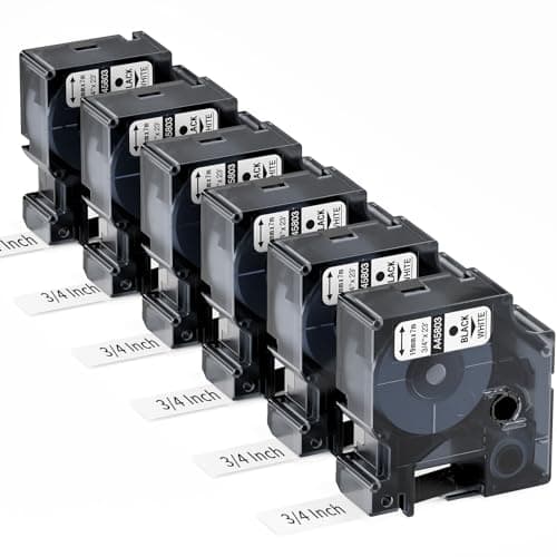 Image of 6X Replace for DYMO 19mm x 7m D1 Label Tape 45803 S0720830 Self-Adhesive Label Printer Tape, for Dymo LabelManager 360D 420P 450D 500TS 450 Duo Printer, Black on White
