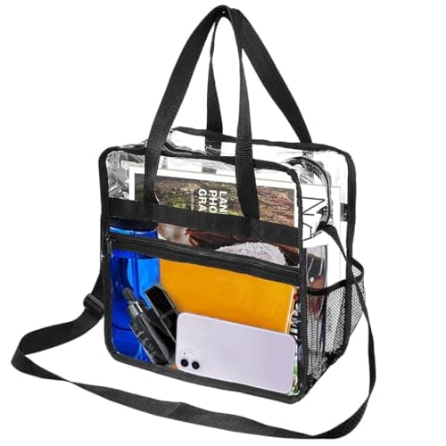 Image of M MUNCASO Clear Tote Bag Large Toiletry Bag Transparent Bag Clear Crossbody Bag with Adjustable Shoulder Strap and Zipper Closure, Perfect for Work, Sports Games, Concert (Black#1)