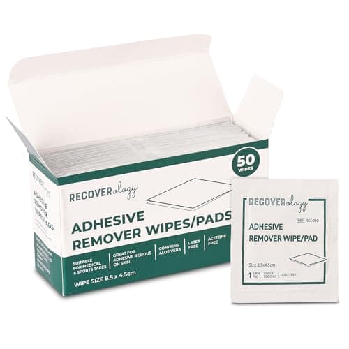 Image of Adhesive Remover Wipes | Pack of 50 Individually Wrapped Sachets | Wipes for Skin that Remove Adhesive Residue from Medical Tape and Sports Tape | Contains Aloe | Acetone Free