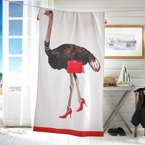 Image of Deyongs Ostrich Printed Velour Extra Large 150x75cm Cotton Beach Towel
