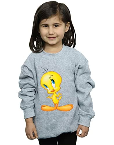 Image of Absolute Cult Looney Tunes Girls Tweety Standing Sweatshirt Sport Grey 3-4 Years