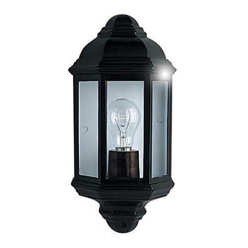 Image of Searchlight Outdoor Wall Lights Trapani Dia Cast Black Aluminium Half Lantern Wall Light with Clear Glass Panel/Max 1x60w Screw Bulb
