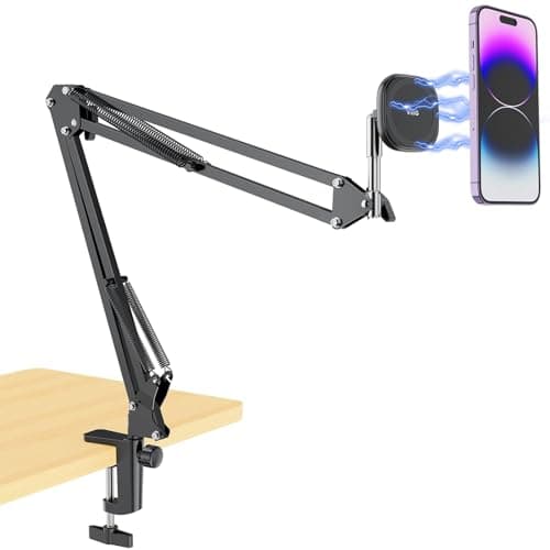 Image of VIDIFY VRIG Magnetic Overhead Boom Arm Phone Mount Stand for Video Recording, Adjustable Long Arm Smart Phone Stand for Desk/Bed Mobile Phone Holder for iPhone 14 13 12 11 and More/Android