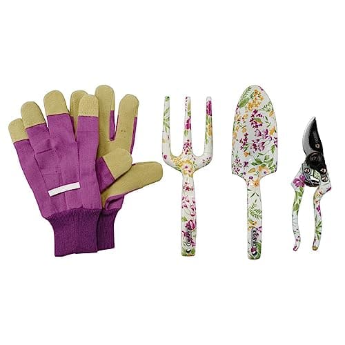 Image of Draper Garden Tools Set-4Piece | Hand Trowel, Fork, 8" Bypass Secateurs Pruner & Garden Gloves | Floral Pattern Gardening Hand Tools | Heavy Duty Garden Acessories | Carbon Steel Blades | 08993