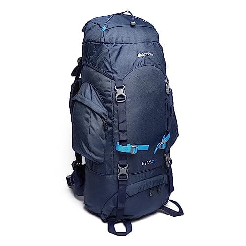 Image of Eurohike Nepal 65 Litre Rucksack with Ventilated Back Panel & Padded Harness, 65L Backpack, Bag for Men & Women, Adjustable, Lightweight, Camping, Hiking, Trekking, Travelling, Outdoors, Blue