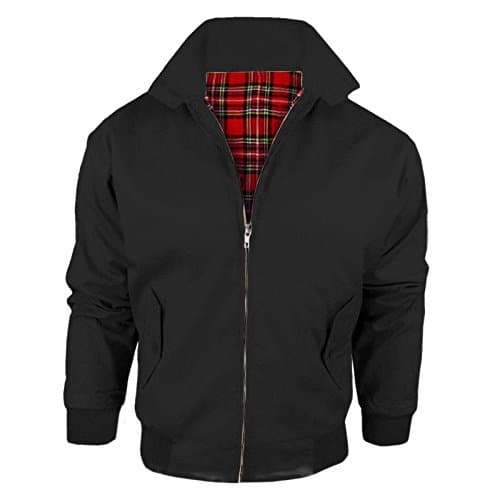 Image of Stylo Online Kids Vintage Harrington Jacket 100% Original British Made Unisex Boys Girls Childrens Classic Retro Scooter 1970'S Winter Check Bomber MOD Skin Tartan Lining Coat Top (Black, 28)