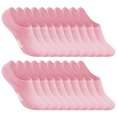 Image of LXEASYGO 10 Pairs Invisible Trainer Socks for Women Non-Slip Silicone Stripes Ladies Girls Low Cut No Show Running Ankle Socks (UK, Alpha, One Size, Regular, Regular, 10 Pairs Pink)