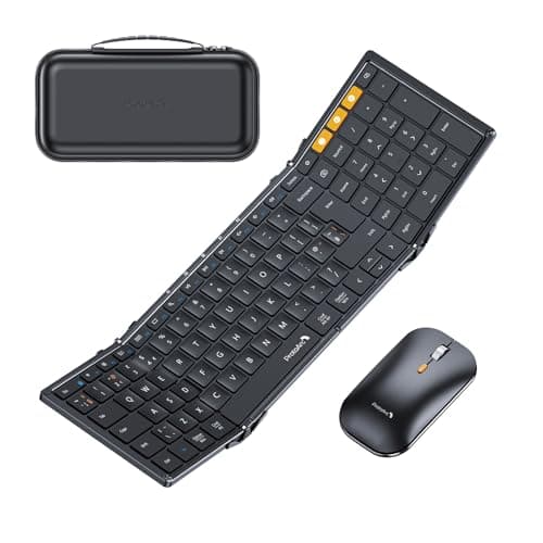 Image of ProtoArc Foldable Keyboard and Mouse Combo, Folding Bluetooth Keyboard Mouse for Travel, 2.4G+Dual Bluetooth, Full-Size Rechargeable Portable, QWERTY UK Layout - Black