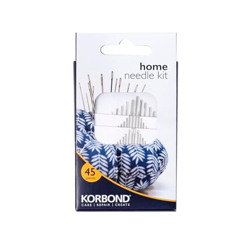 Image of KORBOND 45 Piece Set Assortment for A Multitude of Hand Sewing, Mending and Crafting Selection of Sharps, Betweens Tapestry & Darning, Silver, Home Needle Kit