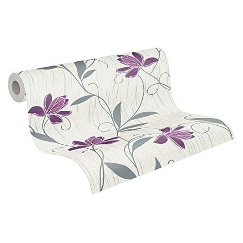 Image of A.S. Création AS Creation Styleguide Jung 306234 3062-34 Textured Profile Wallpaper Floral 10.05 m x 0.53 m Purple White Grey