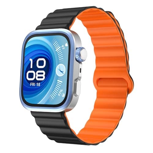 Image of Compatible with Huawei Watch Fit 5 Pro Strap/Fit 4 Pro/Fit 5/4/3 Silicone Magnectic Band for Huawe Watch Fit3/4/5/4Pro/5Pro Soft Replacement Wristbands Men Women (Black and Orange)