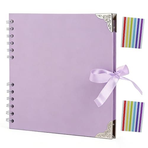 Image of DDUP Scrapbook Photo Album 60 Sides-20.5x 20.5cm,Thick Kraft Paper Spiral Bound Scrap Book,Wedding Picture Scrapbooking Album 180gsm Memory Book Ideal for Memories (Purple)
