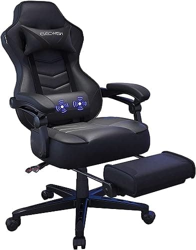 Image of Fullwatt Racing Gaming Chair for adults with Footrest and Massage Lumbar Pillow, Swivel Height Adjustable Reclining PU Leather Video Game Chair, E-Sports Gaming Chair Big and Tall(Black)