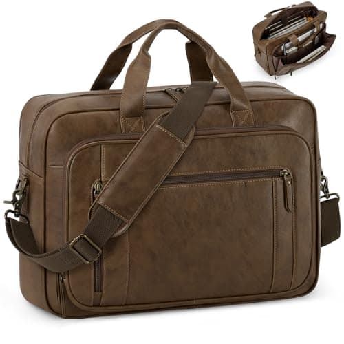 Image of RAINSMORE Laptop Bag for Men - 16 Inch Waterproof Satchel Bag Messenger Briefcase PU Leather with Adjustable Shoulder Strap for Work, Business, College - Brown