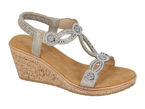 Image of Cipriata Ora L524 Ladies Jewelled Elasticated Sling Back Smart Sandal (Pewter, UK Footwear Size System, Adult, Women, Numeric, Medium, 8)