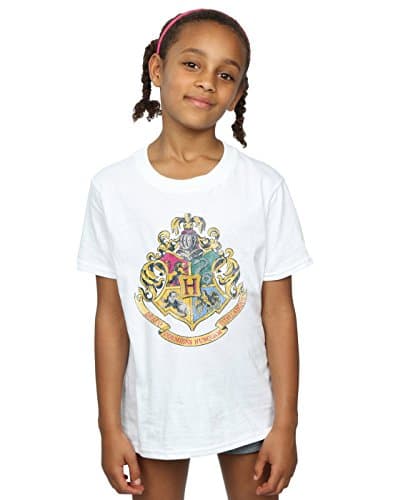 Image of Harry Potter Girls Hogwarts Distressed Crest T-Shirt 9-11 Years White