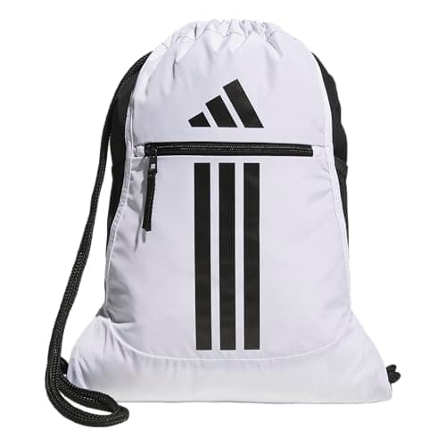 Image of adidas Alliance Sackpack – Drawstring Backpack Small Bag for Men and Women, White/Black, One Size