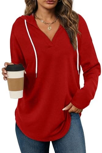 Image of Aokosor Womens Hoodies Sweatshirts for Women Tops Fashion Oversized Sweatshirts Long SLeeve Tops Plus Size 18-20 Red XL