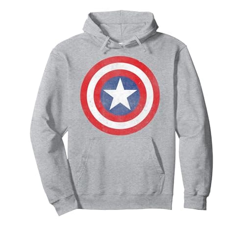 Image of Marvel Captain America Classic Shield Pullover Hoodie, Adult Unisex, Heather Grey, Large