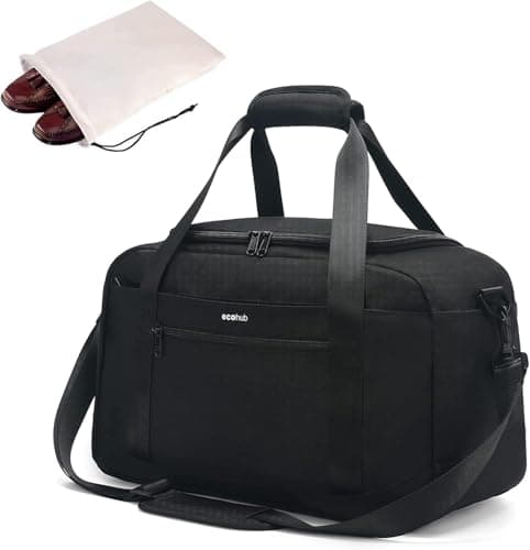 Image of ECOHUB Cabin Bag 40x20x25 for Ryanair Under Seat Flight Bag Recycled PET Eco Friendly Travel Holdall Hand Luggage, Carry On Duffel Bag for Women Men, Patented (Black)